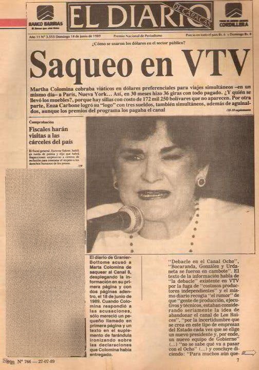 En 1989 Marcel Granier acusó a Marta Colomina de robarse hasta las sillas de VTV 65138610